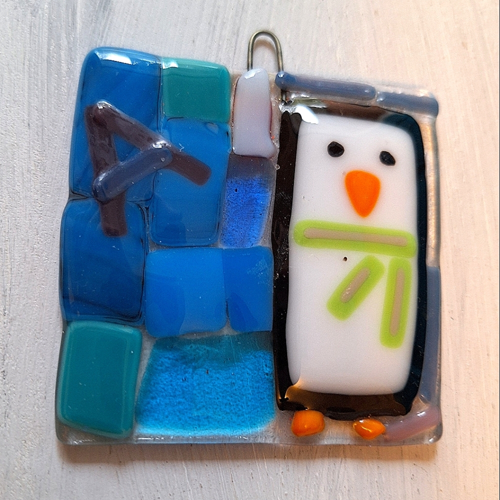 Fused Glass Art Penguin Suncatcher Ornament Decor Letter A 3 inch